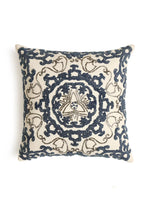 Embellished Cushion Cover - Ivory And Blue Embroidered