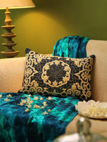 Embellished Cushion Cover - Blue And Ivory Pillow Style Embroidered