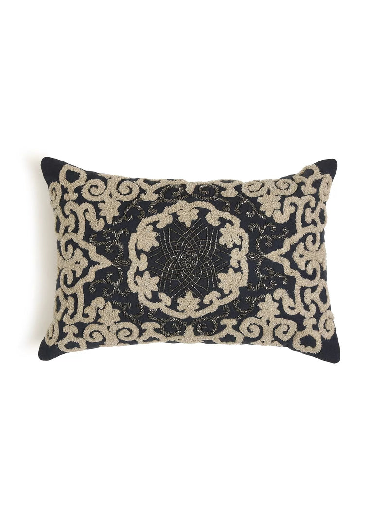 Embellished Cushion Cover - Blue And Ivory Pillow Style Embroidered