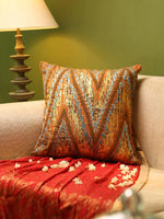 Hand Beaded Cushion Cover - Mustard & Blue Wave Design