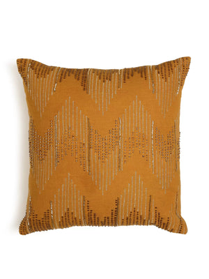 Hand Beaded Cushion Cover - Mustard