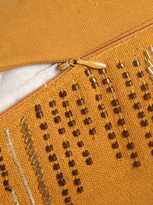 Hand Beaded Cushion Cover - Mustard