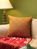Hand Beaded Cushion Cover - Mustard Wave Design