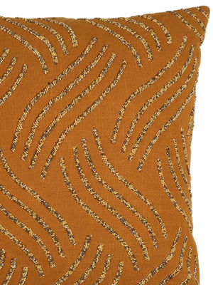 Hand Beaded Cushion Cover - Mustard Wave Design