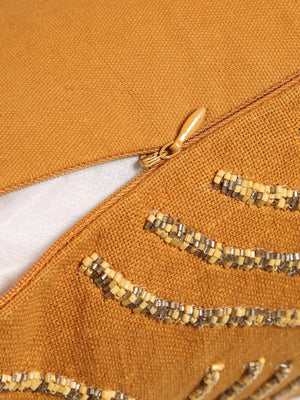 Hand Beaded Cushion Cover - Mustard Wave Design