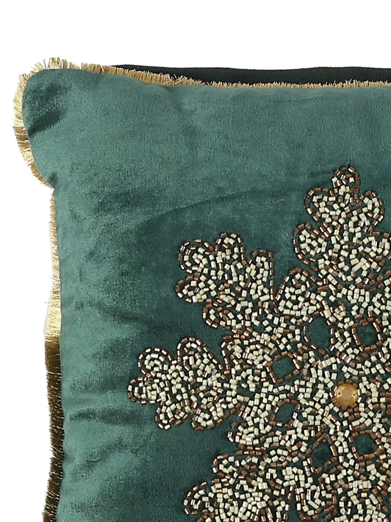 Cushion Cover - Snowflake Beaded Green