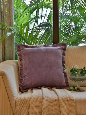Cotton Velvet Cushion Cover - Lavender With Contrast Border Trim