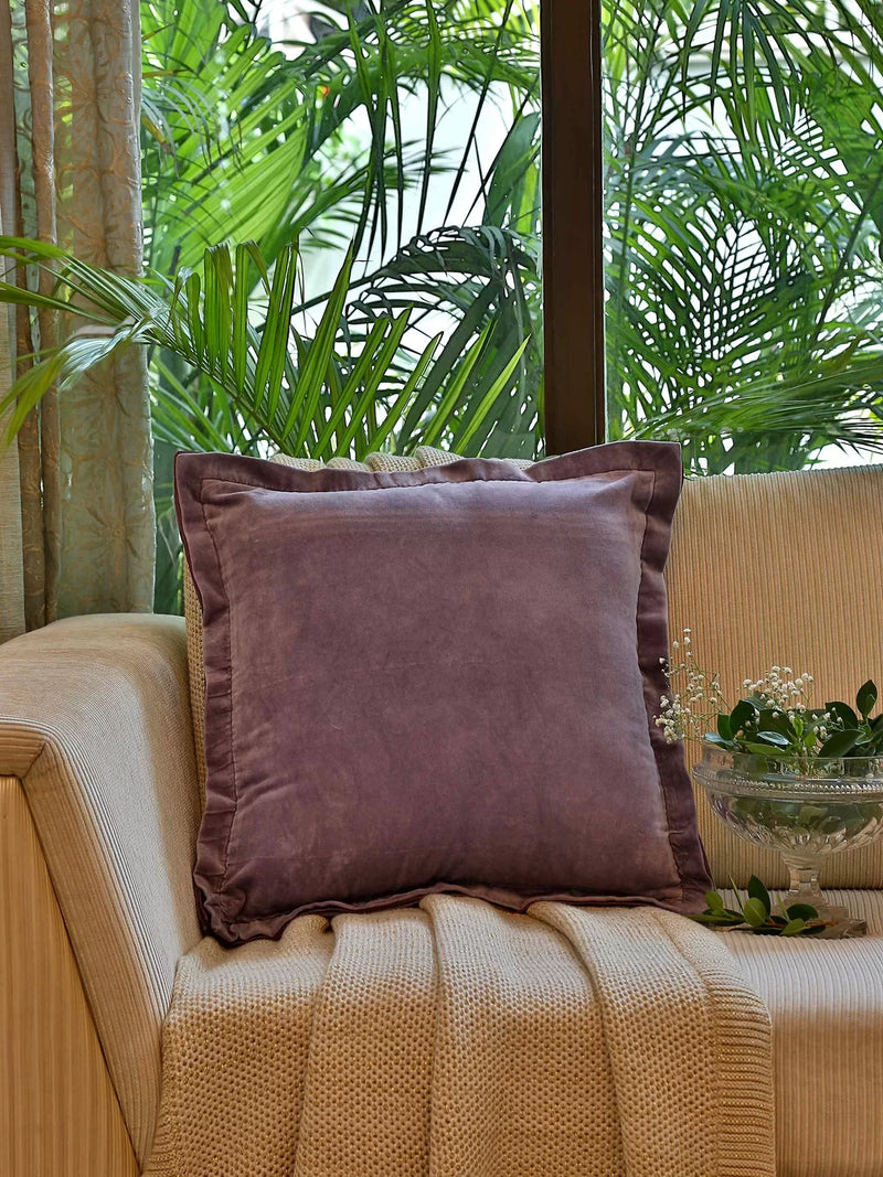 Cotton Velvet Cushion Cover - Lavender With Contrast Border Trim