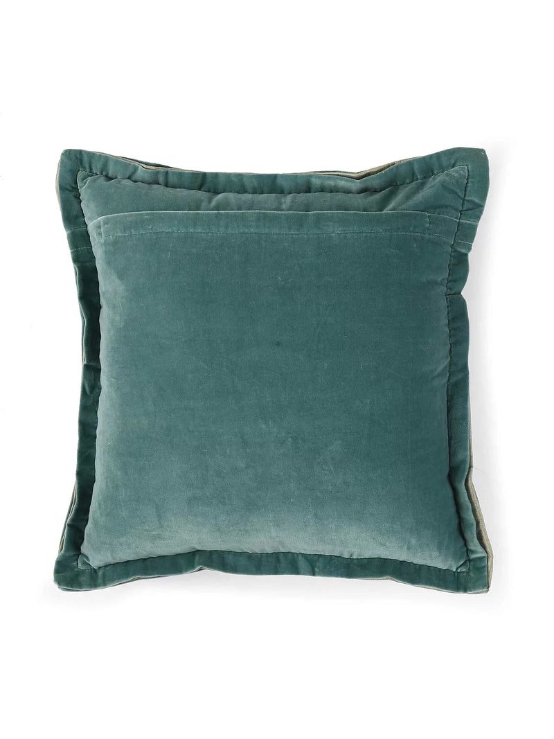 Cotton Velvet Cushion Cover - Sea Green With Contrast Border Trim