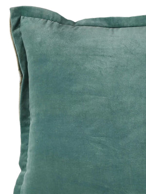 Cotton Velvet Cushion Cover - Sea Green With Contrast Border Trim