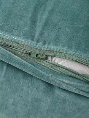 Cotton Velvet Cushion Cover - Sea Green With Contrast Border Trim