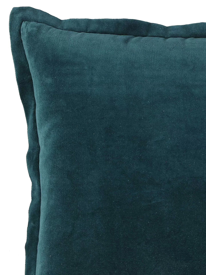 Cotton Velvet Cushion Cover - Teal With Contrast Border Trim