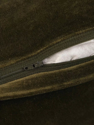 Cotton Velvet Cushion Cover - Olive Green With Contrast Border Trim