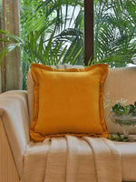 Cotton Velvet Cushion Cover - Yellow With Contrast Border Trim