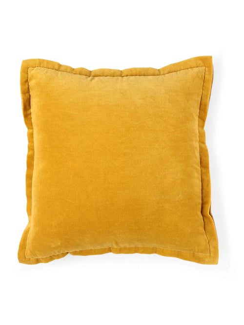 Cotton Velvet Cushion Cover - Yellow With Contrast Border Trim