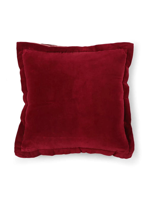 Cotton Velvet Cushion Cover - Maroon With Contrast Border Trim