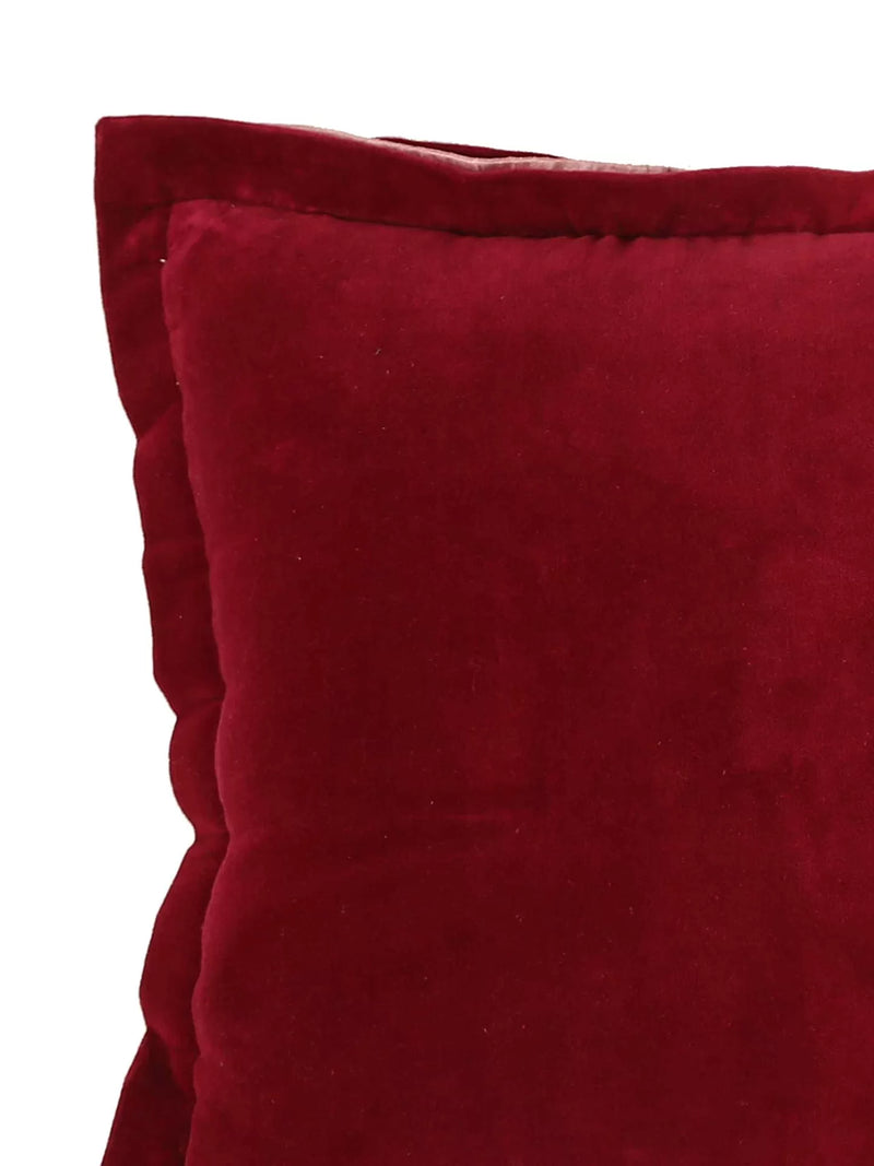Cotton Velvet Cushion Cover - Maroon With Contrast Border Trim