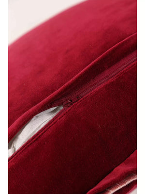 Cotton Velvet Cushion Cover - Maroon With Contrast Border Trim