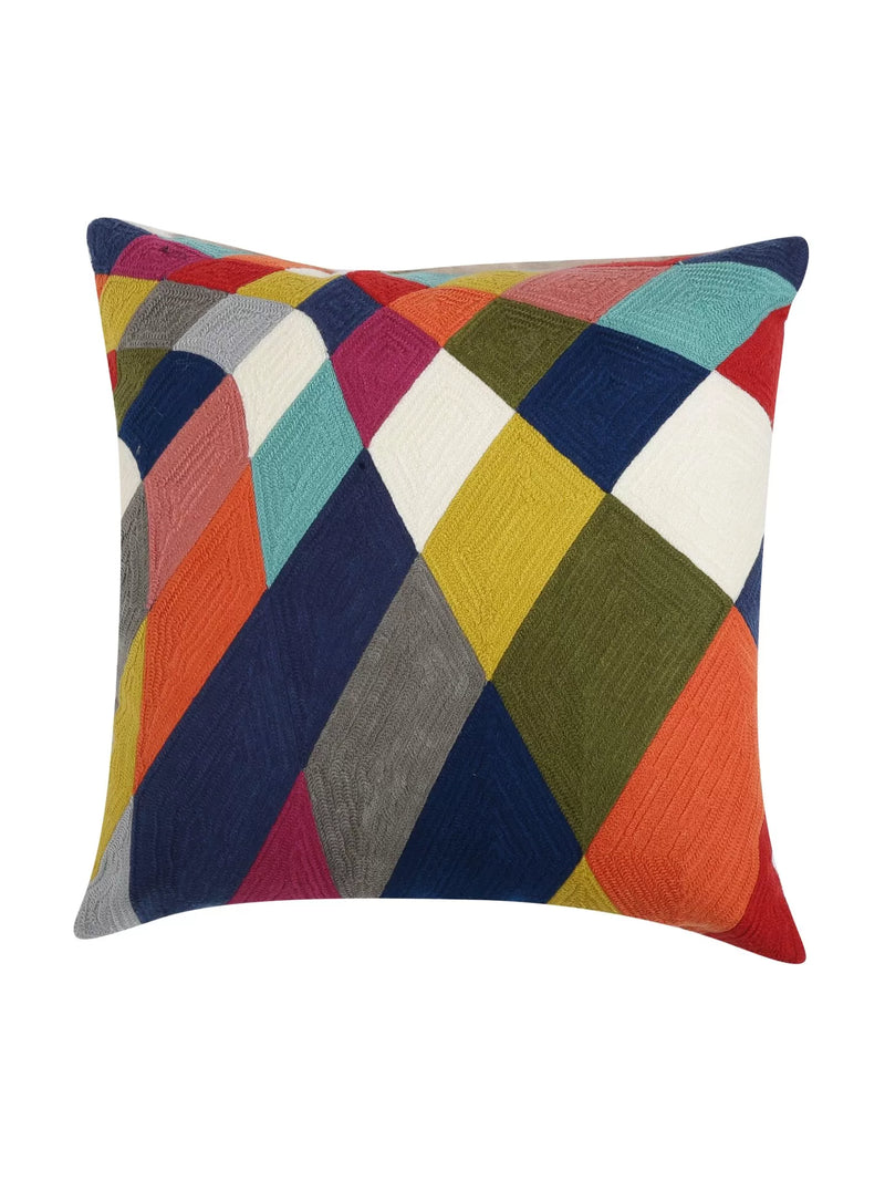 Embroidered Cushion Cover - Beautiful Color Block Design