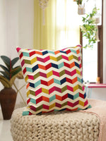 Embroidered Cushion Cover - Colorful Waves Design