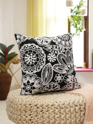 Monochrome Viscose velvet embroidered cushion cover