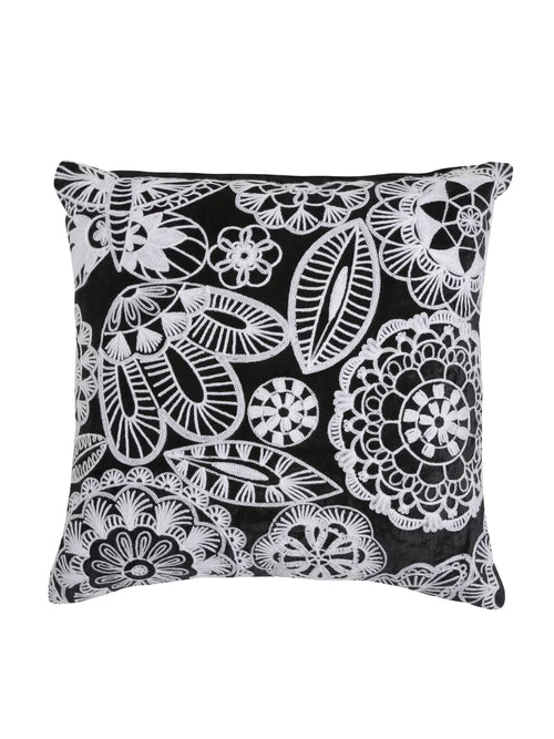 Viscose Velvet Cushion Cover -  Monochrome Embroidered