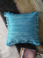Acrylic Wool Cushion Cover -  With Turquoise Soft Chunky Handwoven Fringes