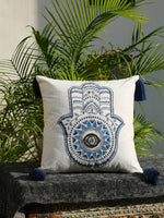 Cushion Cover With Tassels - Embroidered Hand Of Hamsa