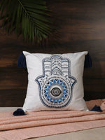 Cushion Cover With Tassels - Embroidered Hand Of Hamsa