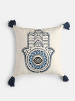 Cushion Cover With Tassels - Embroidered Hand Of Hamsa