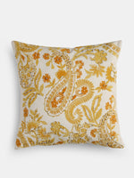 Stylish Amber Sky - Yellow Paisley Embroidered Cushion Cover
