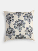 Stylish Amber Sky - Blue Mughal Flower Embellished Cushion Cover
