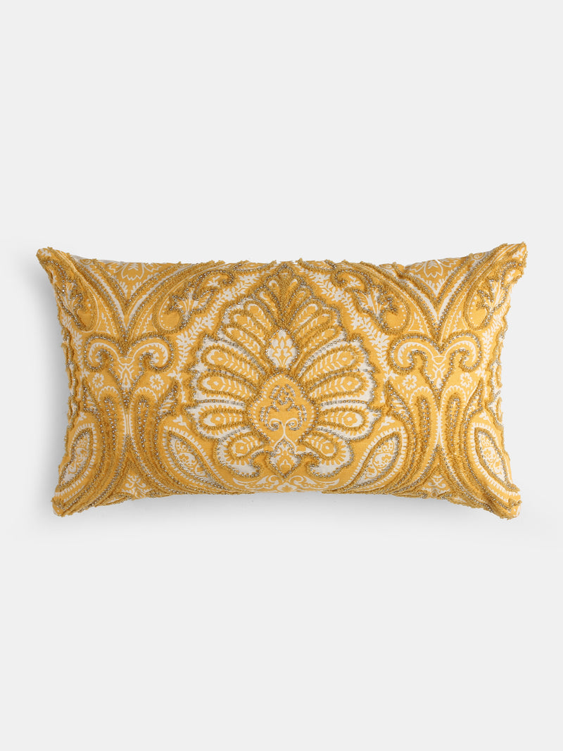 Stylish Amber Sky - Yellow Embellished Cushion Cover