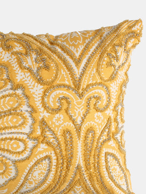 Stylish Amber Sky - Yellow Embellished Cushion Cover