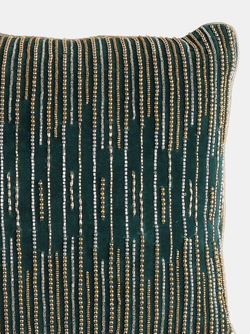 Nature Inspired - Teal Green Beaded Cushion Cover