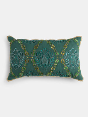 Nature Inspired- Teal Green Embroidered Cushion Cover