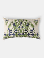 Nature Inspired- Off-White Cushion Cover with Blue and Green Motifs