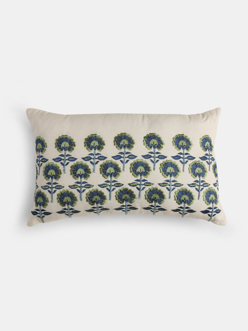 Nature Inspired- Off-White Cushion Cover with Blue and Green Flowers