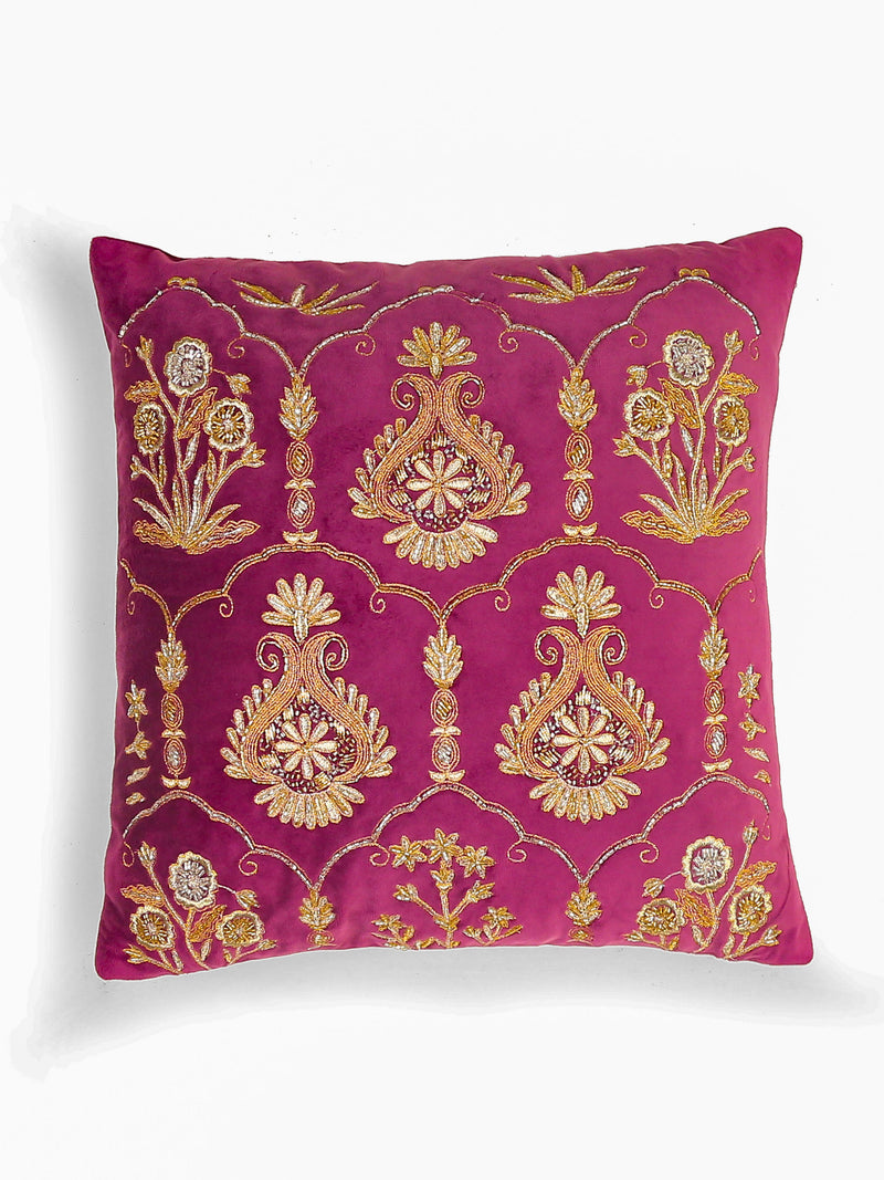 Velvet Cushion Cover - Violet Embellished Mogul Design