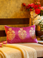 Velvet Cushion Cover - Violet Embellished With Mogul Flower Design Pillow Style