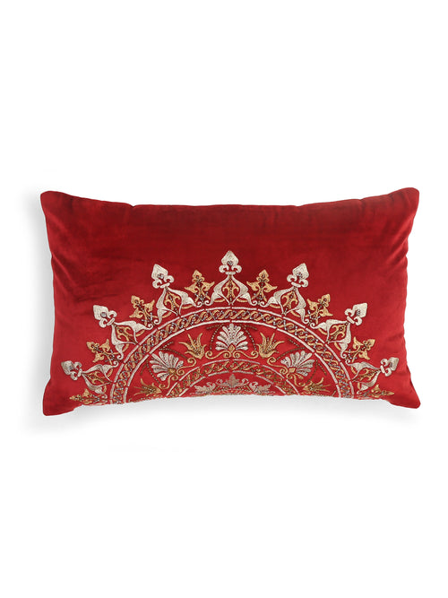 Velvet Cushion Cover - Burgundy Embroidered Mandala Design