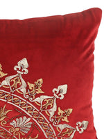 Velvet Cushion Cover - Burgundy Embroidered Mandala Design