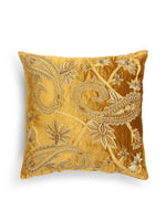 Velvet Cushion Cover - Mustard Paisley Design Embroidered