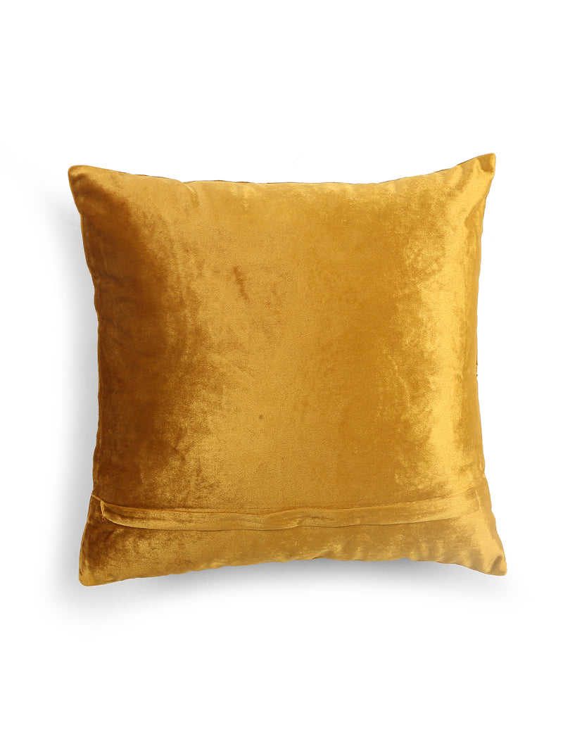 Velvet Cushion Cover - Mustard Paisley Design Embroidered