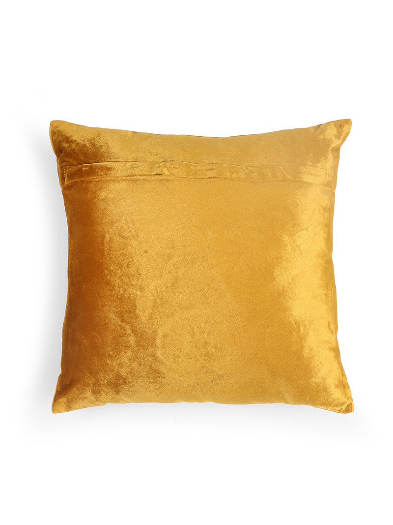 Velvet Cushion Cover - Mustard Flower Design Embellished