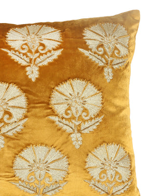 Velvet Cushion Cover - Mustard Flower Design Embellished
