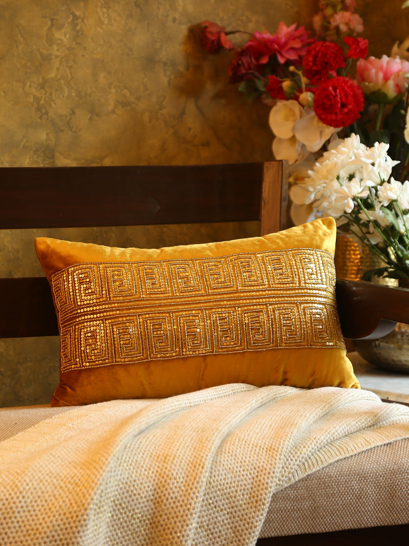 Velvet Cushion Cover - Mustard Embellished Pillow Style