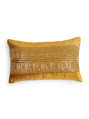 Velvet Cushion Cover - Mustard Embellished Pillow Style
