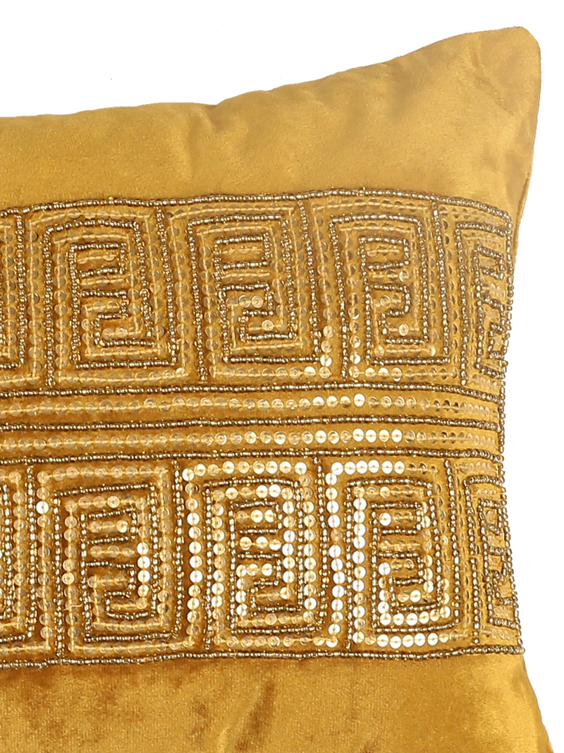 Velvet Cushion Cover - Mustard Embellished Pillow Style