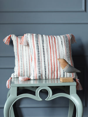 Ivory, Rust and Green Woven Cushion Cover with Tassels (Set of 2)